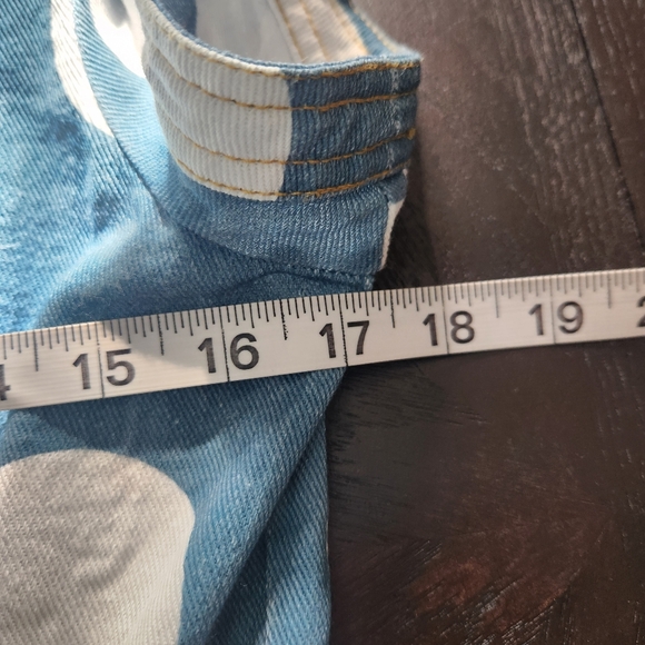 Unique Vintage Blue Denim & Egg Flower Print Fit & Flare Dress Medium (6-8) - Picture 11 of 13